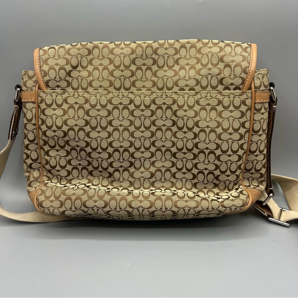 Coach Signature Leather Canvas Jacquard Tan Messenger Bag - Picture 2 of 8